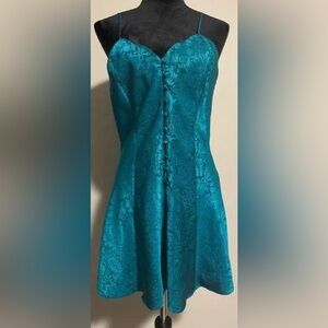 Vintage Victoria Secret Scallop Neckline Button Down Satin Slip Dress Teal Small